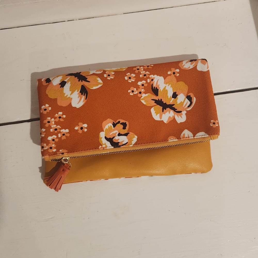 Rachel Pally Floral Orange and Tan Clutch